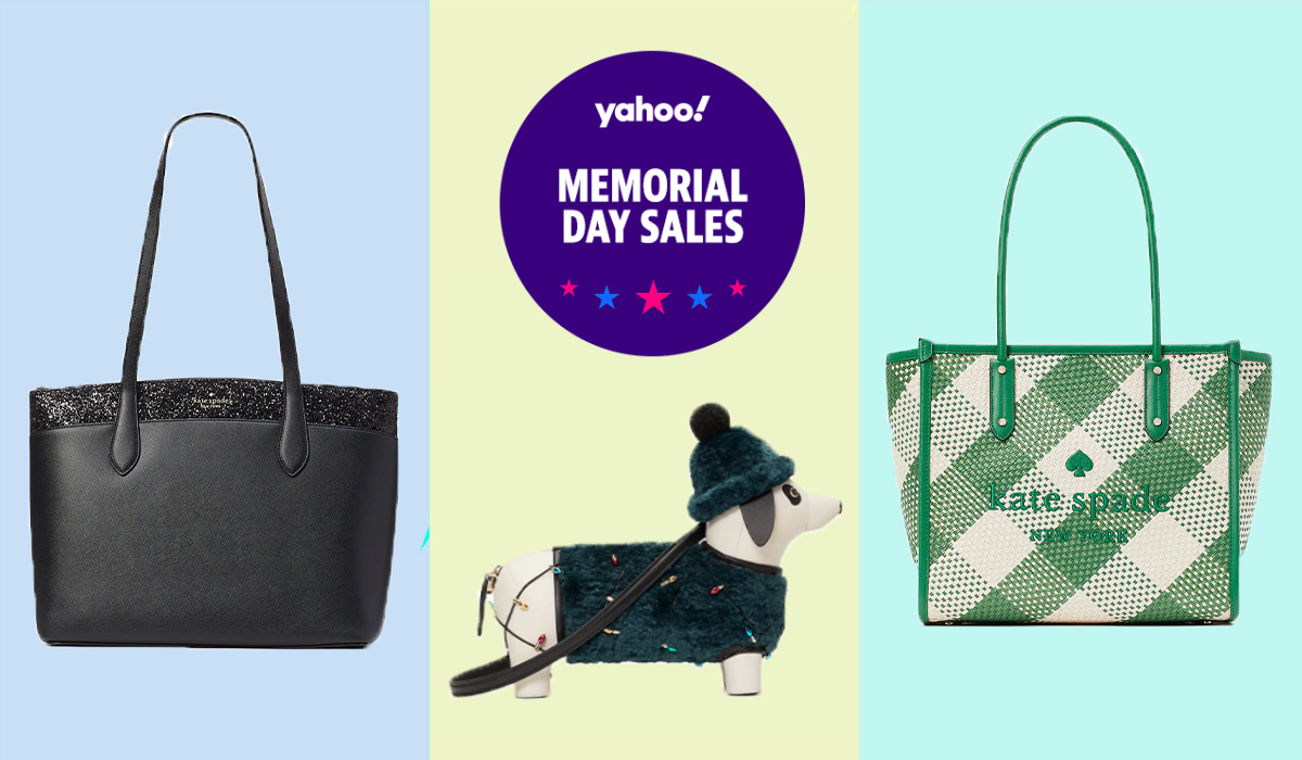 black tote, green and white gingham tote, and dachshund-style handbag