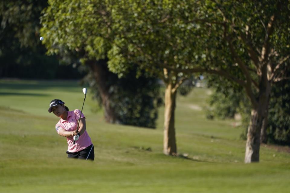 Nasa Hataoka hits from the 13th fairway during the final round of the LA Open.