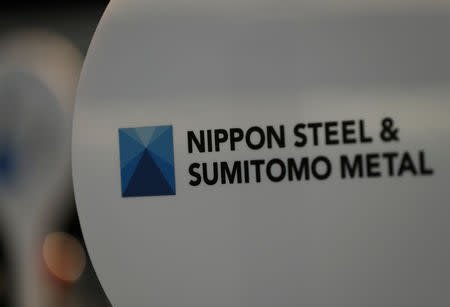 The logo of Nippon Steel & Sumitomo Metal Corp.'s Kimitsu steel plant is pictured at its exhibition hall in Kimitsu, Chiba Prefecture, Japan, May 31, 2018. REUTERS/Kim Kyung-Hoon/Files