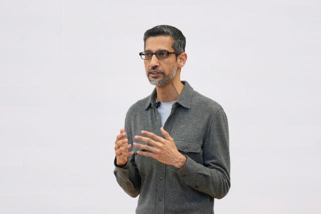 Alphabet chief executive Sundar Pichai speaks at the tech showcase