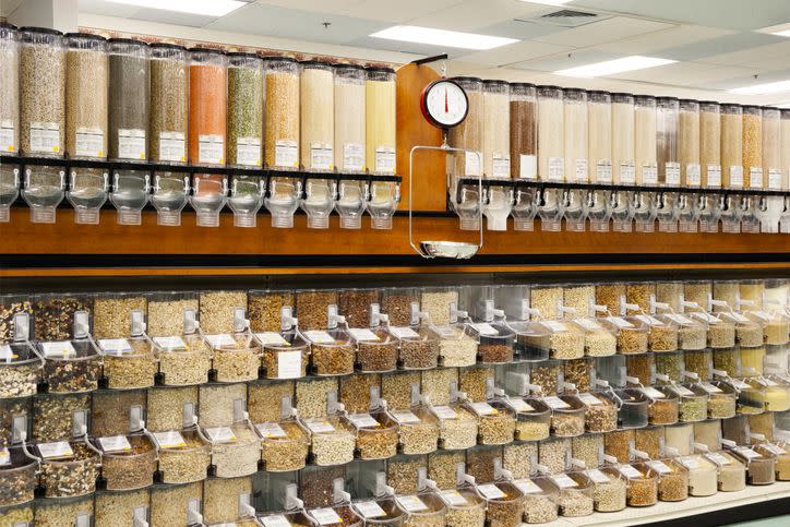 Shop in the bulk foods section.