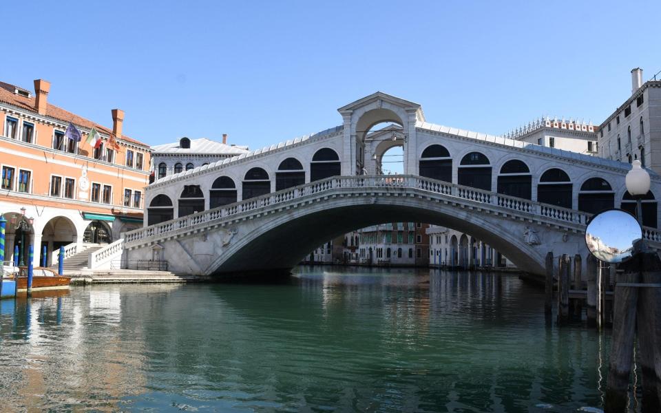 A deserted Rialto Bridge, pictured on April 5 - Getty