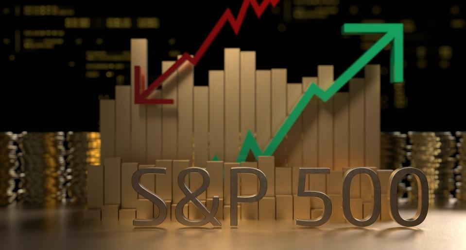 Stock chart with up-and-down trends.