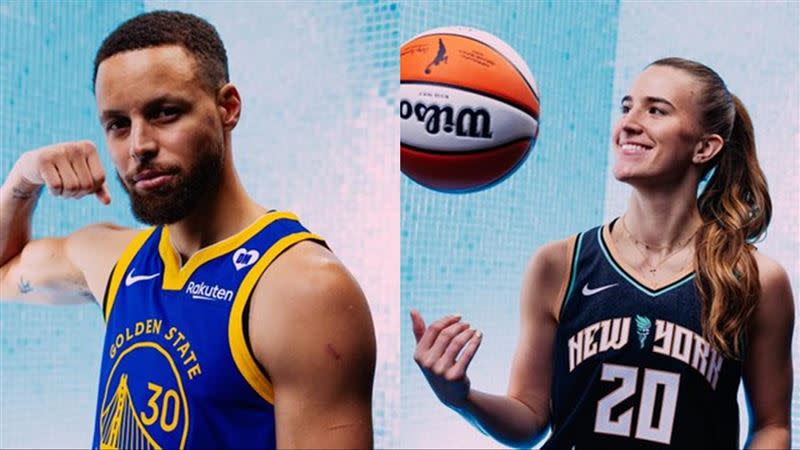 NBA三分球王「萌神」柯瑞（Stephen Curry）和WNBA三分球記錄保持人、女版「柯瑞」尤尼斯古（Sabrina Ionescu）進行頂尖對決。（圖／翻攝自NBA官方X）