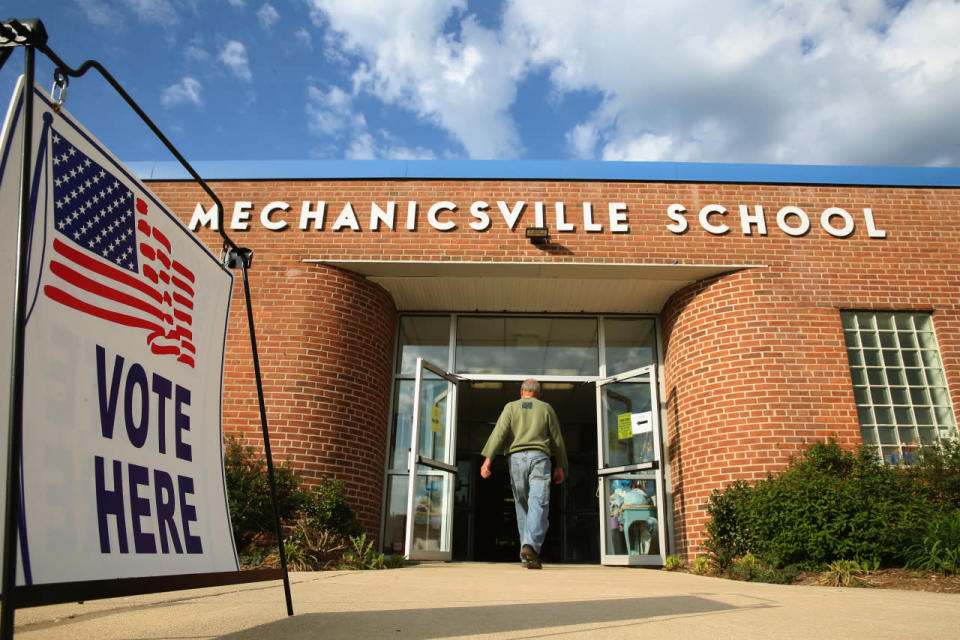 Entering a polling station in Mechanicsville 