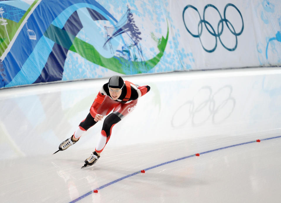 Clara Hughes of Canada on the ice during the Ladies' 5000m Speed Skating finals during the 2010 Vancouver Winter Olympics in Canada. Harry How—Getty Images