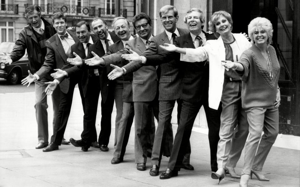 'Nothing is forever': Radio 2's 1986 line-up included, from left, John Dunn, Paul Jones, Ray Moore, Ken Bruce, Brian Matthews, Richard Baker, Bob Holness, Derek Jameson, Angela Rippon and Gloria Hunniford