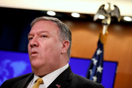 Secretary of State Mike Pompeo speaks during a briefing in Washington