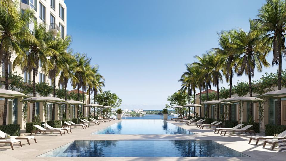 Rendering of the pool deck at the planned South Flagler House condominiums in West Palm Beach.