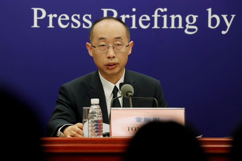 FILE PHOTO: Tong Yigang at a news conference on the WHO-China joint study, in Beijing