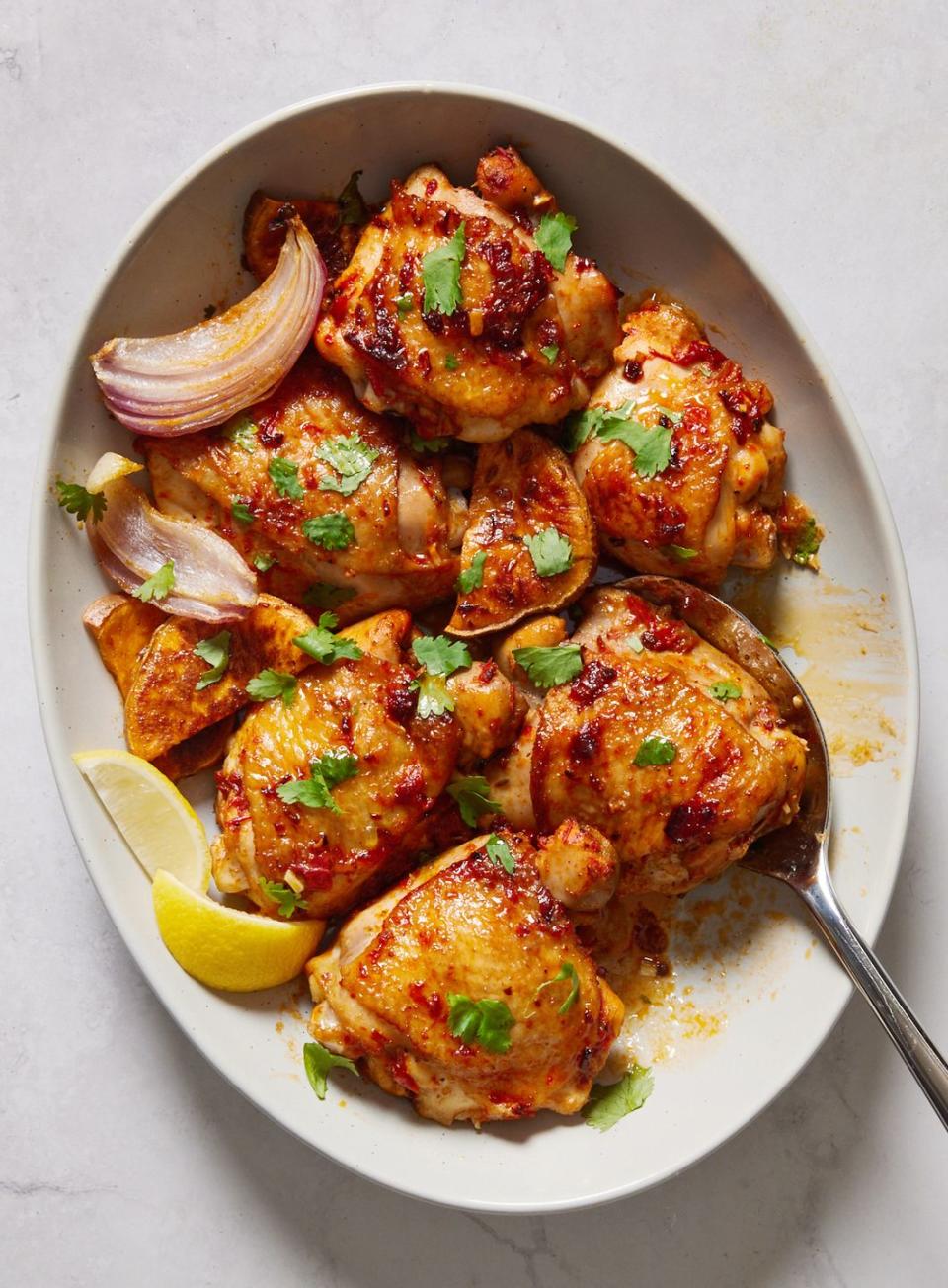 18) Sheet-Pan Harissa Chicken & Sweet Potatoes