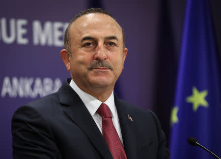 Turkey's Foreign Minister Mevlut Cavusoglu attends a news conference in Ankara, Turkey November 22, 2018. Cem Ozdel/Turkish Foreign Ministry/Handout via REUTERS
