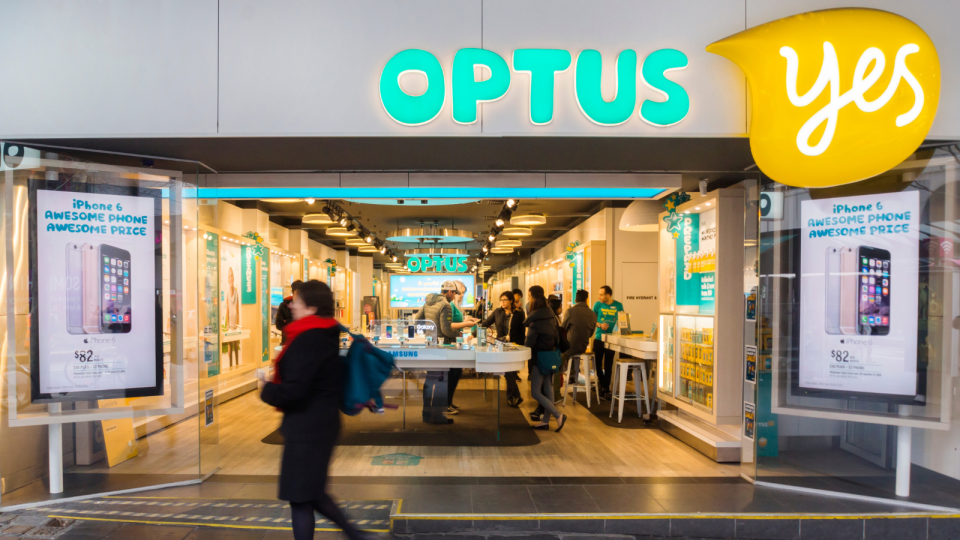 The exterior of an Optus store.