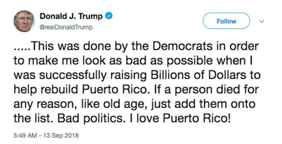 Donald Trump tweets about Hurricane Maria