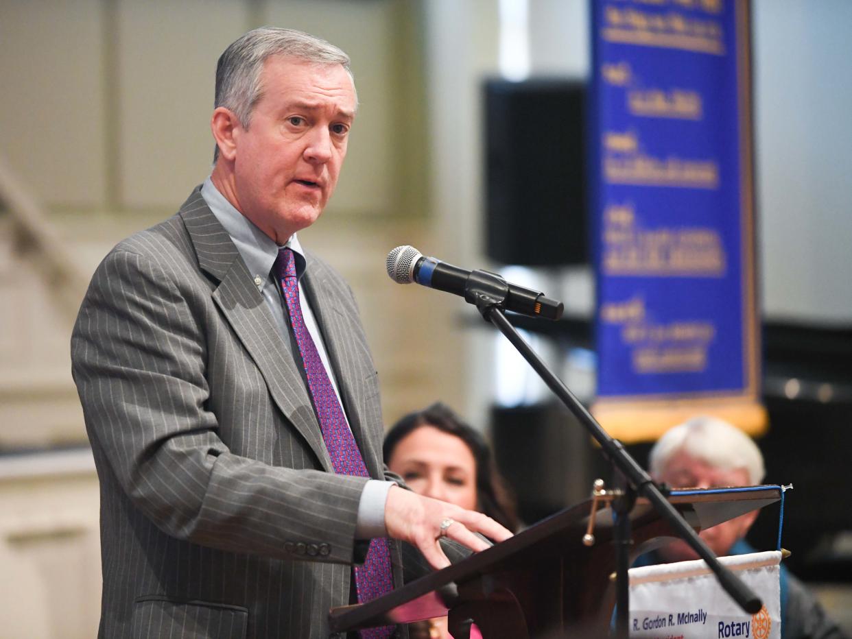 Tennessee Secretary of State Tre Hargrett speaks during a Jackson Rotary Club meeting inside First United Methodist, Jackson, Tenn., on Wednesday, March 20, 2024.