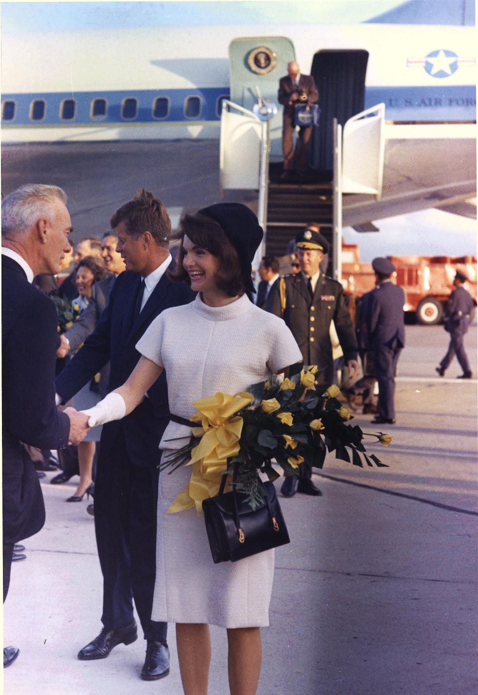 Jackie Kennedy lands in Texas in 1963.