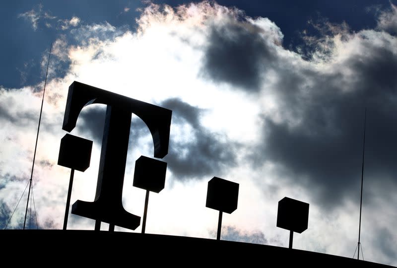 Logo of German telecommunications giant Deutsche Telekom AG atop of the headquarters of Deutsche Telekom in Bonn