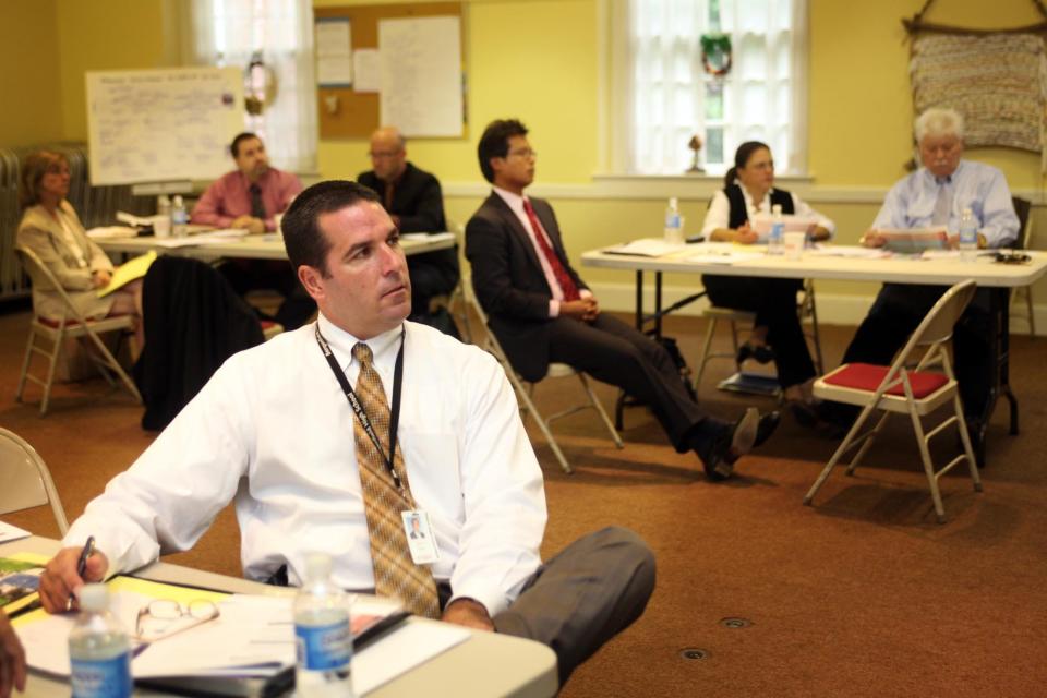 Jim Fasano, principal of Bergenfield High School, participates in a training session for administrators to learn about observing and evaluating teachers September 2011 in Bergenfield.