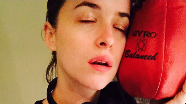 Well this is certainly a welcome surprise! The usually private Dakota Johnson is now giving her fans more intimate glimpses of her personal life, officially joining Instagram on Saturday. The 25-year-old <em>Fifty Shades of Grey</em> star's very first picture is one of her getting her exercise on, going makeup-free and posing with a red punching bag and headphones. "Cuddling," she joked. <strong>PHOTOS: 16 Times We Related to Dakota Johnson Too Well</strong> She also showed off her taste for old school music on Wednesday, sharing a picture of scattered records of Patti Smith, Miles Davis, and Bob Dylan to name a few. "My friends," she wrote. So if you had any doubts that Dakota's a cool girl, you can put that to rest right now. The daughter of Melanie Griffith and Don Johnson has already racked up more than 98,000 followers as of Thursday, but curiously, she's not following anybody back. She did, however, get a warm welcome from celebrity makeup artist Pati Dubroff, who shared these shots of Dakota puckering up for the camera. "Welcome to Instagram @dakotajohnson FINALLY!!!" Dubroff excitedly wrote. Our thoughts exactly. <strong>NEWS: The Iconic 'Fifty Shades of Grey' Scene That Didn't Make the Cut</strong> Check out the video below to see an adorable flashback video of Dakota at the 2000 Academy Awards, when the then 10-year-old charmed ET on the red carpet while accompanying her mother Melanie, and Melanie's then-husband, actor Antonio Banderas.