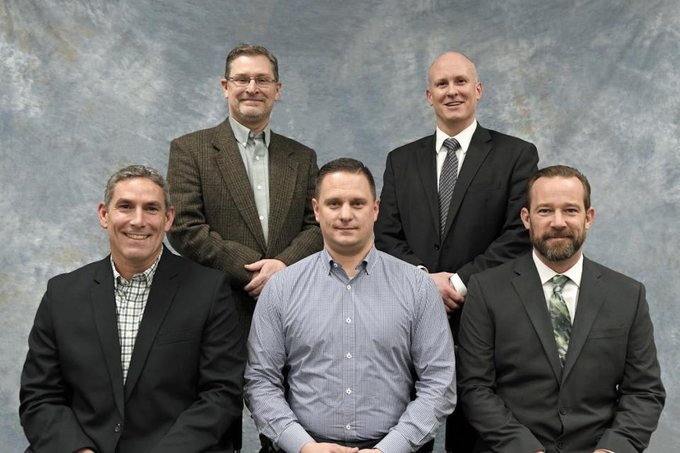 Members of the Green Local Schools Board of Education are (clockwise from upper left) Randy Brillhart, Brent Steiner, Mike Davis, Brandon Von Almen and Brad Yochheim.