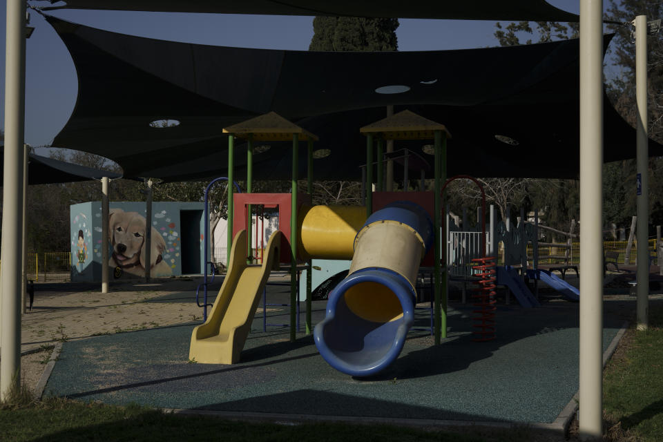 A playground is seen in Kibbutz Nahal Oz, Israel, Wednesday, Feb. 28, 2024. (AP Photo/Leo Correa)