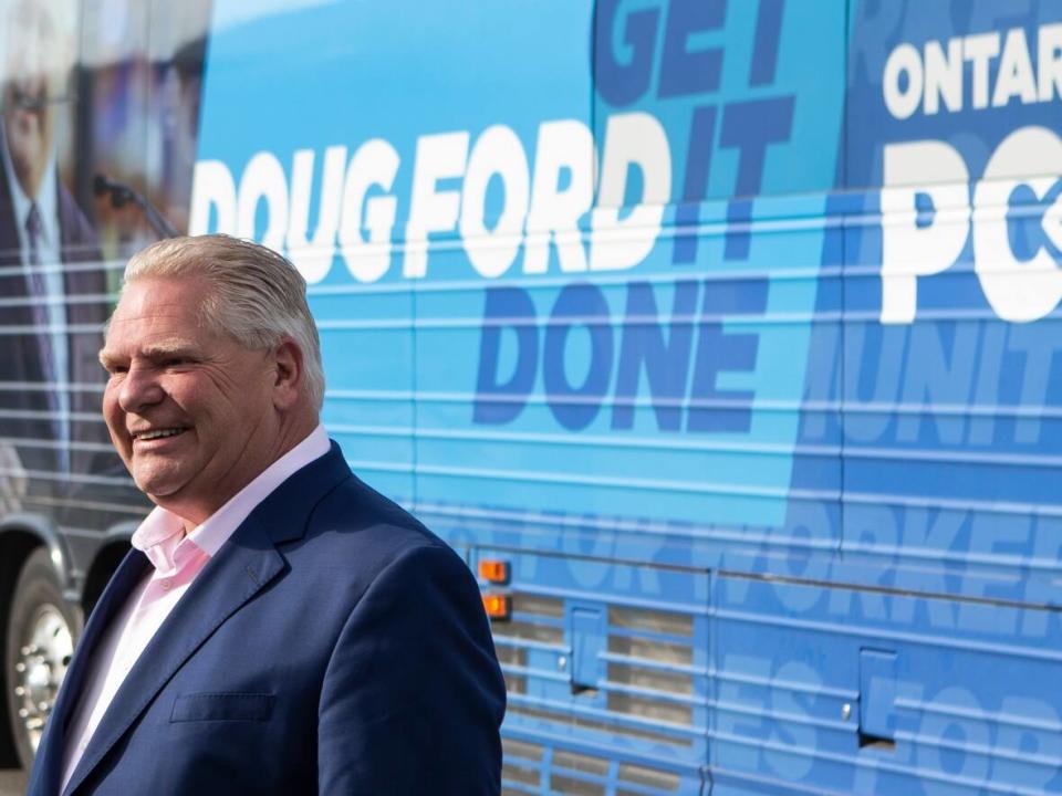 Progressive Conservative Leader Doug Ford is the only main party leader campaigning with an original song. It's called 'Get It Done,' which is also the PC campaign slogan. (Chris Young/The Canadian Press - image credit)