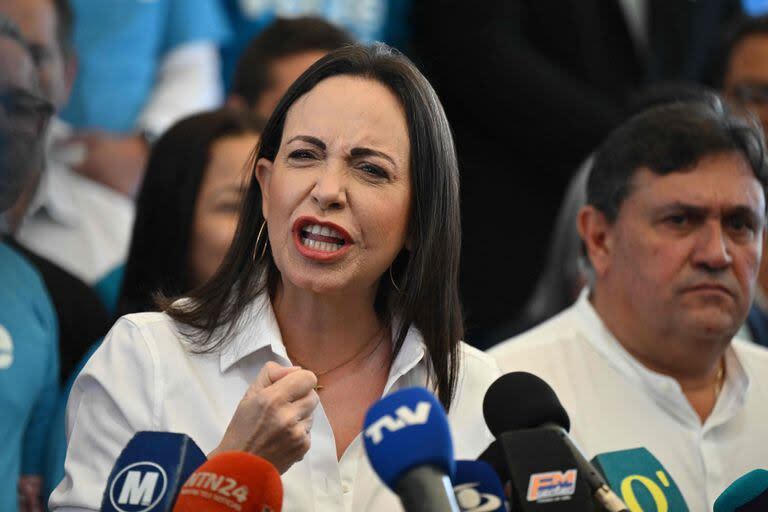 La líder opositora María Corina Machado durante un mitin de campaña (Archivo)