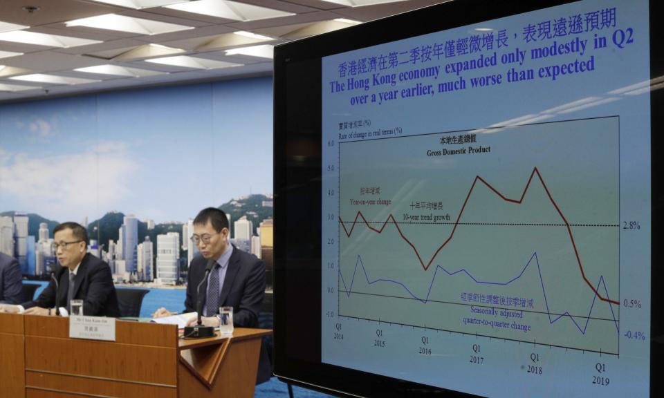 ▲香港第二季GDP下修，今年上半年的經濟狀況是2009以來最弱。（圖／翻攝香港01）