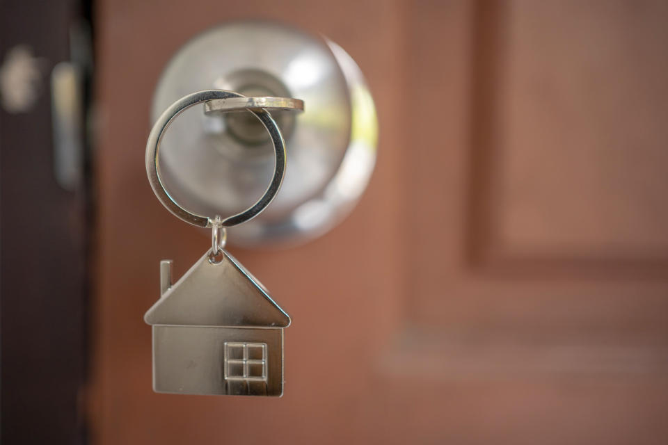 Key in the lock of a home's front door