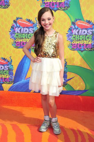 <p>Frazer Harrison/Getty</p> One of Maddie Ziegler's least favorite looks: her Nickelodeon Kids' Choice Awards outfit from 2014.