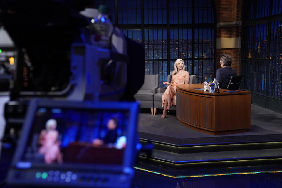 Miley Cyrus appears on “Late Night with Seth Meyers” in New York City on May 16, 2022. - Credit: Lloyd Bishop/NBC