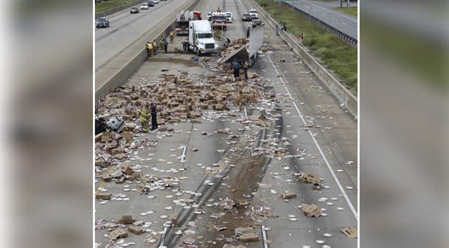 The pizza truck shut down the motorway for hours. Source: AP