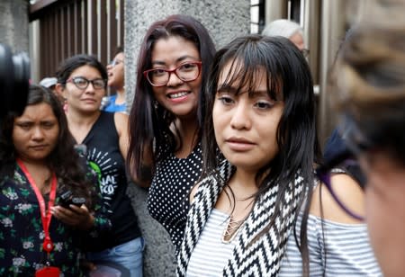 Evelyn Hernandez, who was sentenced to 30 years in prison for a suspected abortion, attends a hearing in Ciudad Delgado