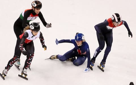 Elise Christie falls - Credit: Getty images