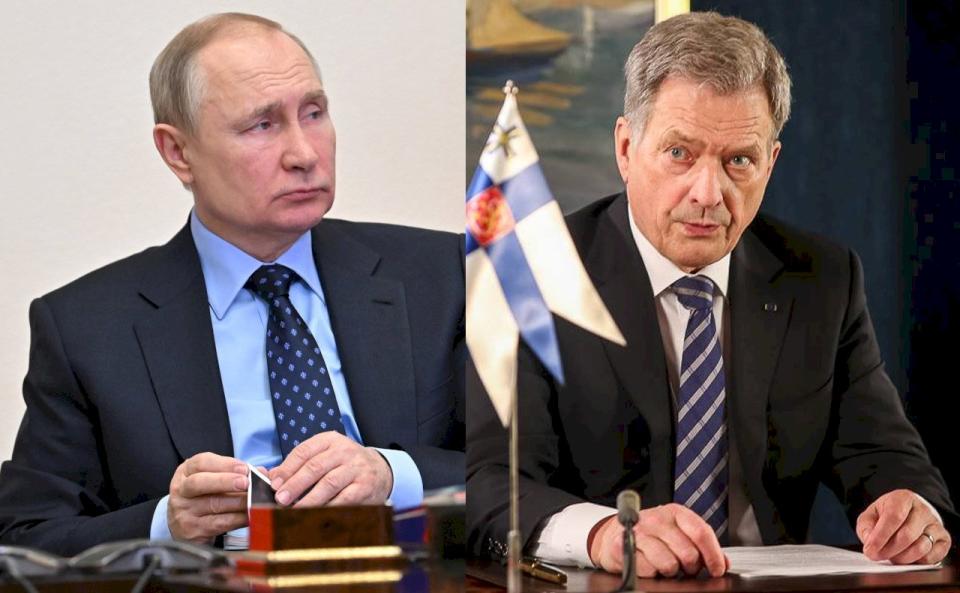 俄羅斯總統蒲亭(左)告訴芬蘭總統尼尼斯托(右)，芬蘭若申請加盟北約、取消軍事中立政策，將是一項「錯誤」。(資料合成照/圖:俄總統府、尼尼斯托臉書)