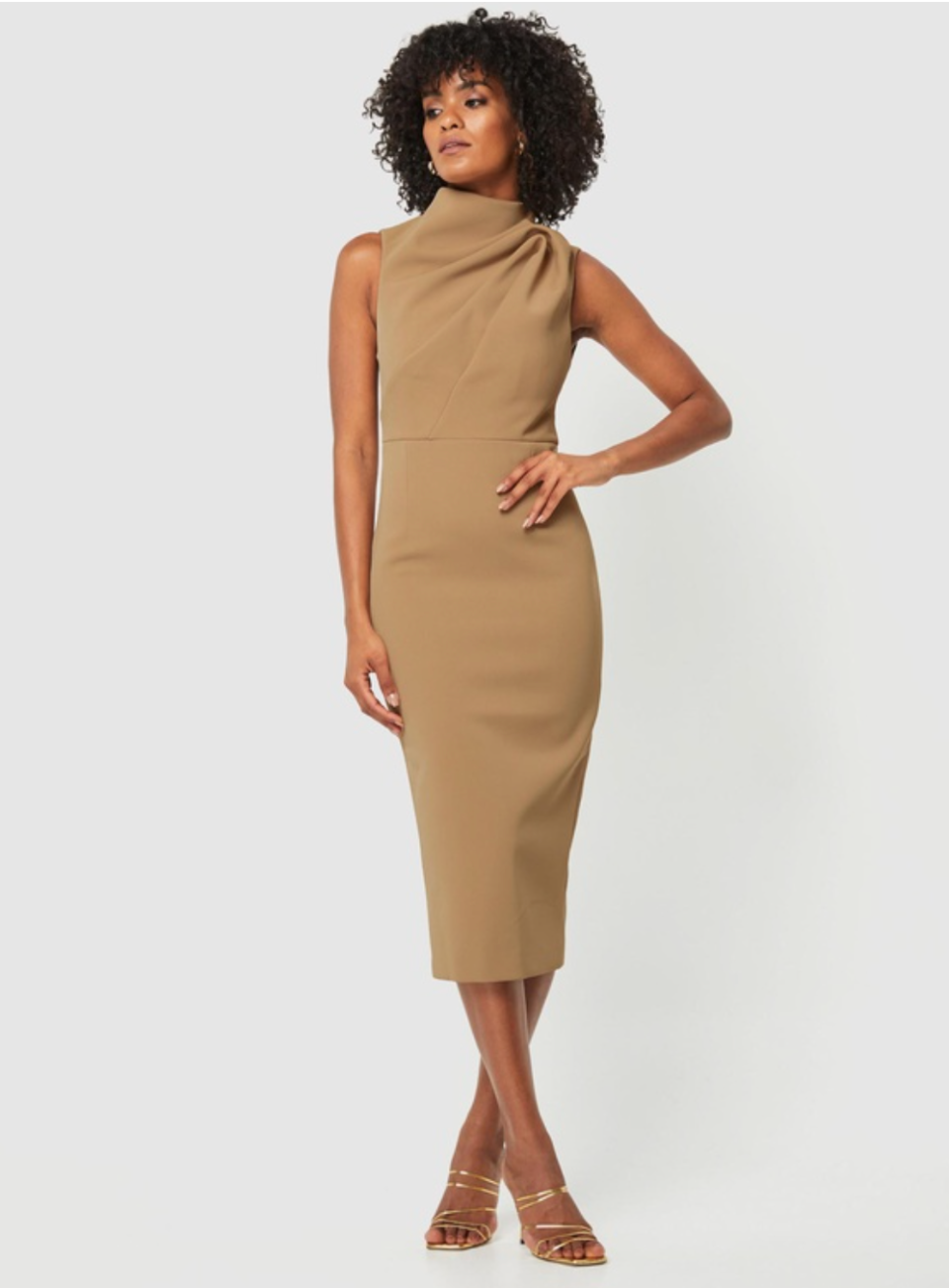  mocha-coloured midi dress