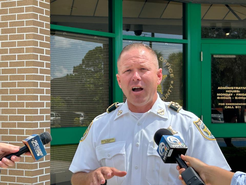 St. Lucie County Sheriff Keith Pearson spoke outside St. Lucie County Sheriff's Office Friday, July 5, 2024, about a deputy-involved shooting in which he said no one was wounded, but a man was arrested following an attempt to flee from a pursuit and crash.