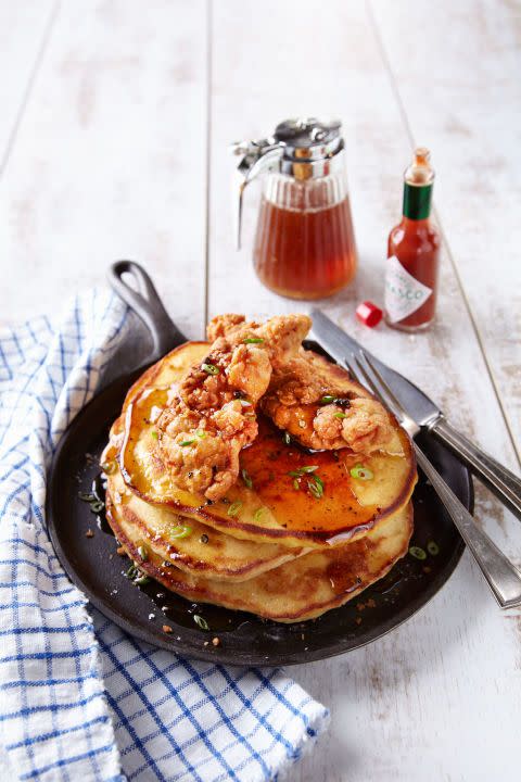 Chicken and Cornbread Pancakes with Spicy Syrup