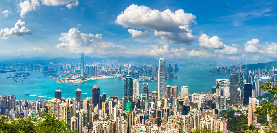 Panorama of Hong Kong business district in a summer day