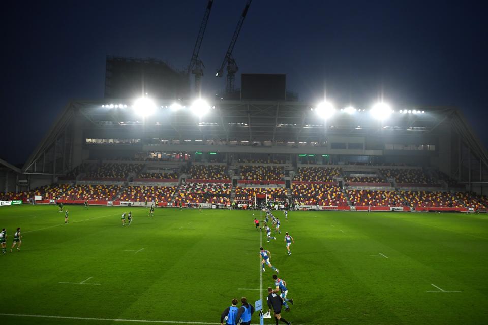 Leicester Tigers get the game underway as rugby arrives at Brentford Community Stadium, London Irish’s new home after 20 years in Reading  (Getty Images)