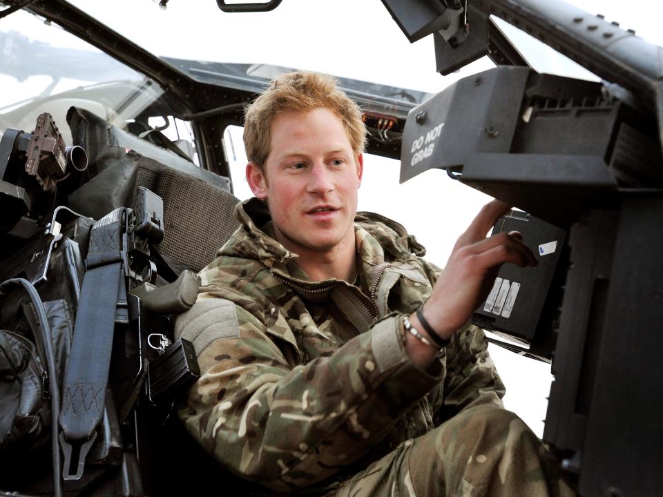 Prince Harry makes flight pre-checks in Afghanistan.