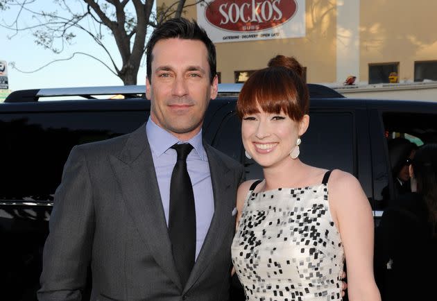 Jon Hamm and Ellie Kemper arrive at the premiere of Universal Pictures' 