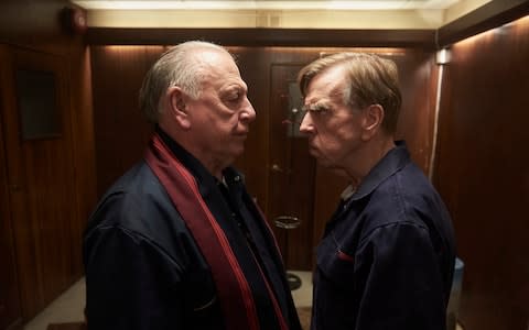 Kenneth Cranham as Brian Reader with Timothy Spall as Terry Perkins - Credit: ITV