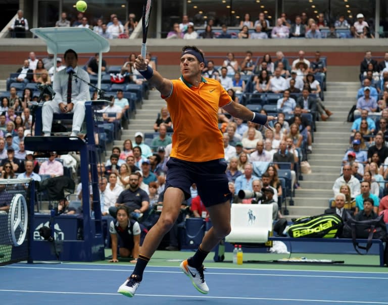 Comeback: Juan Martin del Potro stretches for a shot in a US Open semi-final victory over Rafael Nadal