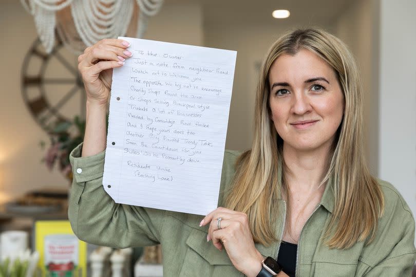 Kreate manager Ruth Denton, 37, recieved a letter that called for the charity shop to close