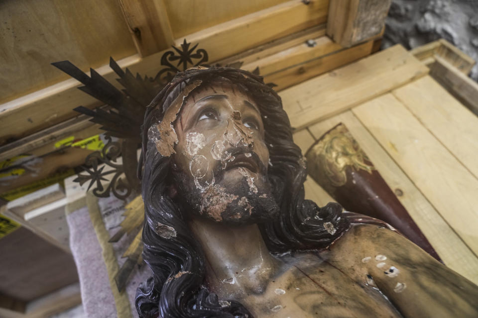 FILE - A damaged statue of Jesus in the Church of the Flagellation in Jerusalem's Old City, Thursday, Feb. 2, 2023. Israeli police on Thursday arrested an American tourist after he allegedly pulled down and and smashed a statue of Jesus in a church in Jerusalem's Old City, in what Christians condemned as an attack on their faith. The head of the Roman Catholic Church in the Holy Land has warned in an interview that the rise of Prime Minister Benjamin Netanyahu's far-right government has made life worse for Christians in the birthplace of Christianity. (AP Photo/Mahmoud Illean, File)