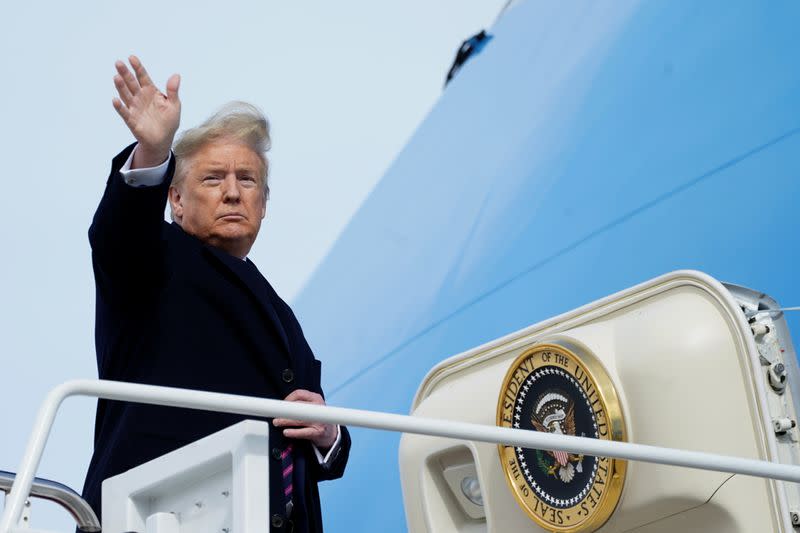 U.S. President Trump departs Washington for travel to California from Joint Base Andrews, Maryland