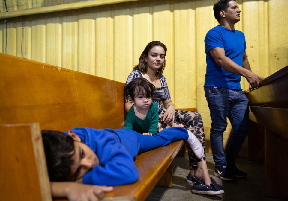 Diego Molina, 34, Heidy Orellano, 33, Camila, 1, and Diego, 10, from Honduras, arrived with a group of migrants at Mission: Border Hope on Friday in Maverick County, Texas.