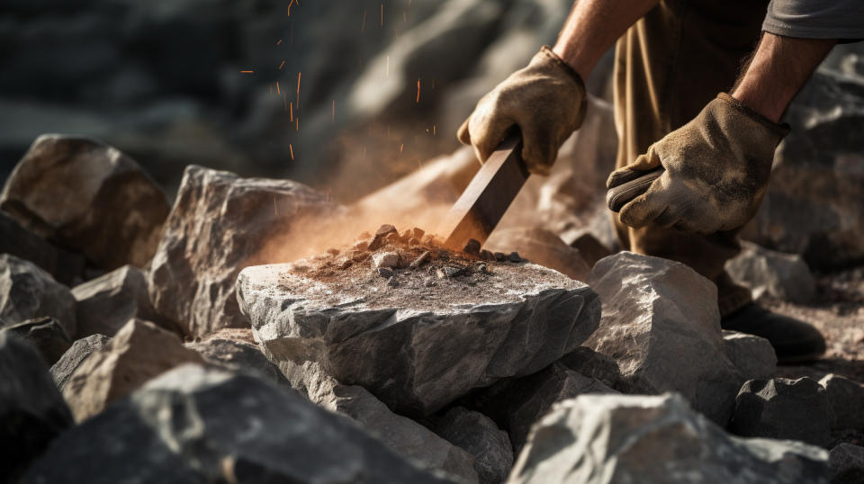 A close up of an essential mineral being extracted from a large rock wall.