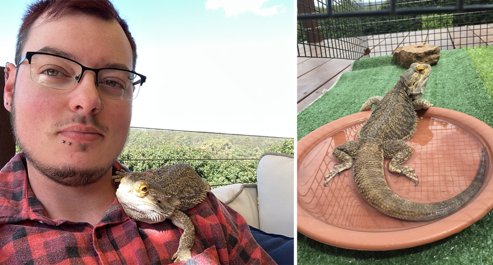 Maitland man Jordan Bonner and his pet lizard Spike. 